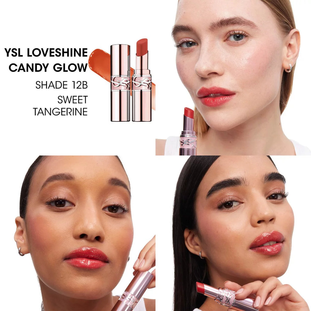 YSL Loveshine Candy Glow — 12B Sweet Tangerine — hasil warna pada bibir
