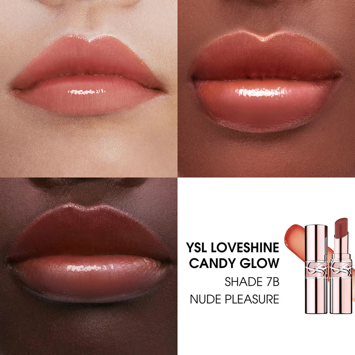 YSL Loveshine Candy Glow — 7B Nude Pleasure — hasil warna pada bibir